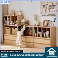 SUICHENG Bookcase storage cabinet bookshelf log style children's sliding door locker DIY multi-layer