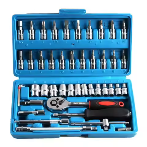46pcs Socket Set Car Repair Tool Ratchet Spanner Wrench Set Pawl Socket Spanner Screwdriver Professi