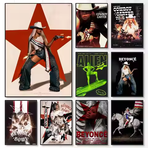 Cowboy Carter Singer B-Beyonce Poster Waterproof Wall Art Sticker For Bar Living Room Vintage Decor