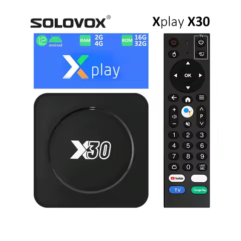 SOLOVOX Xplay Android 12 X30 TV Box Features Dual Band WiFi5GHz 2G 4G RAM 16G 32G ROM HD2.0 8K 22FPS