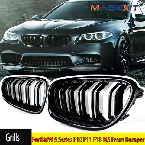 Gloss Black For BMW 5 Series F10 F11 F18 M5 Front Bumper Grills Double 2010-2016 Wide Kidney Grille 