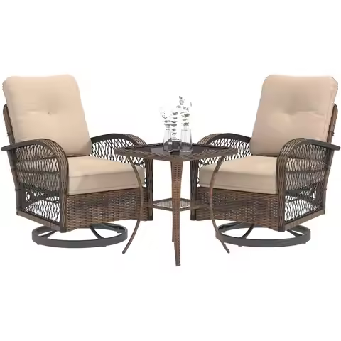 3 Pieces Patio urniture Set, Outdoor Swivel Rocker Patio Chairs, Wicker Patio Bistro Set with Rockin