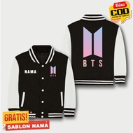 BTS LOGO Kids Varsity Baseball Jacket Custom BTS Logo Black and White Combination Jacket - Premium