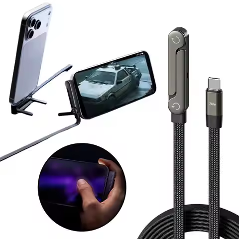 240W Type-C To Type C Cable Elbow Fast Charging Data Cable Foldable Stand Phone Holder For iPhone 17
