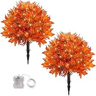 Sunnyglade 27" Set of 2 Artificial Maple Topiary Trees with 100 LED Lights, Prelit Fall Decor Maple 