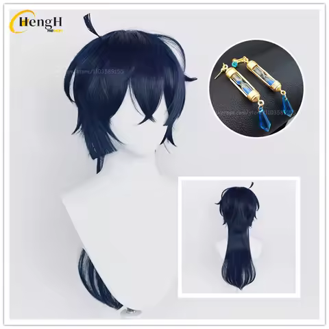 In Stock Anime Vanitas Synthetic Unisex 65cm Blue Black Cosplay Anime Wig And Earrings Heat Resistan