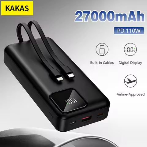 KAKAS Brand 50000mAh/27000mAh Power Bank With Built-in Cable Airline Approved Fast Charge External B
