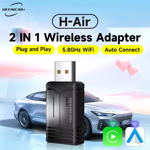HEYINCAR Mini 2in1 Wireless CarPlay Adapter Android Auto Wireless Dongle Wifi 5.8G Auto Connect Box 