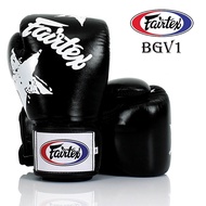 Fairtex Boxing Gloves BGV1 ฺBlack Nation print Genuine Leather (10,12 oz.) for Sparring MMA K1 นวมซ้อมชก แฟร์แท็ค BGV1 เนชั่นปริ้น สีดำ ทำจากหนังแท้