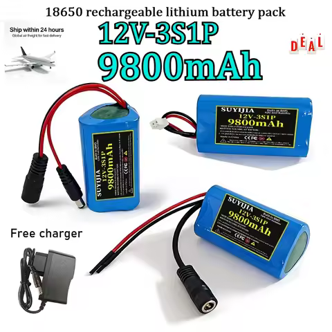 12V - 3S1P 18650 Lithium Battery 9800mAh Pack Built-in BMS 11.1V/12.6V Rechargeable for Power Tool F