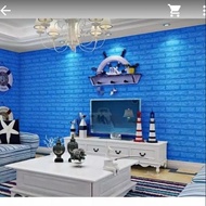 wallpaper brick foam 3d bata biru