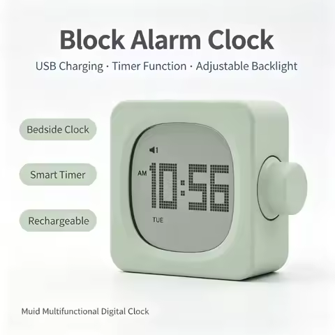 Muid Multifunctional Block Alarm Clock USB Charging Bedroom Bedside Digital Clock Timer Function