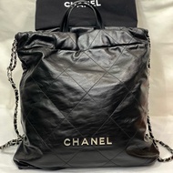 香奈兒/Chanel 22bag垃圾袋大號手提款黑色銀扣背包手提包雙肩包