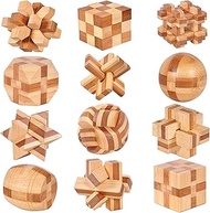 VolksRose 12pcs 3D Wooden Brain Teaser Puzzles, Unlock Interlock IQ Test Game for Adults & Kids, Sma