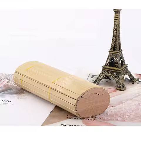 Wood Bamboo Glasses Case Handmade Hard Square Cylinder Bamboo Strip Sunglass Container Eyewear Spect