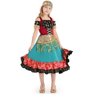 Gypsy Girl Bohemian Sequin Strap Dance Performance Dress Parent-Child Flamenco Costume