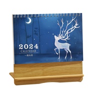 Plus Idea Small Desktop Calendar 2024 Desk Calendar 2024 Wooden Desk Calendar Clear Print Sturdy Convenient Schedule Tracker for Home Office