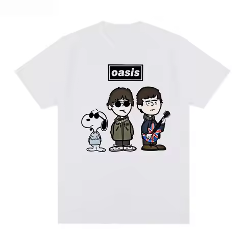 2025 OASIS Band Snoopy Camiseta De Manga Corta Retro Europeo Y Americano Punk Rock Joven Dibujos Ani
