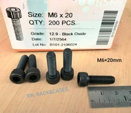 สกรูน็อตหัวจมดำ M6x20mm (ราคาต่อแพ็คจำนวน 50 ตัว) ขนาด M6x20mm Grade:12.9 Black Oxide BSF น็อตหัวจมดำหกเหลี่ยมเบอร์ 10 เกรดแข็ง 12.9  แข็งได้มาตรฐาน