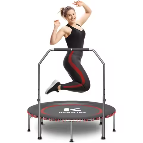 Low impact bounce trampoline, Mini sports trampoline, adjustable U-shaped foam handle bar, indoor/gy
