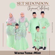 Baju Raya Sedondon Tema Warna Mint Green (Hijau Pastel) Set Family Ayah Ibu Anak Baju Kurung Baju Melayu Kurta [RAYAFR]