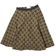 二手 J&M Davidson 日本製造的ブラウン編織羊毛喇叭裙（7571-18957）。