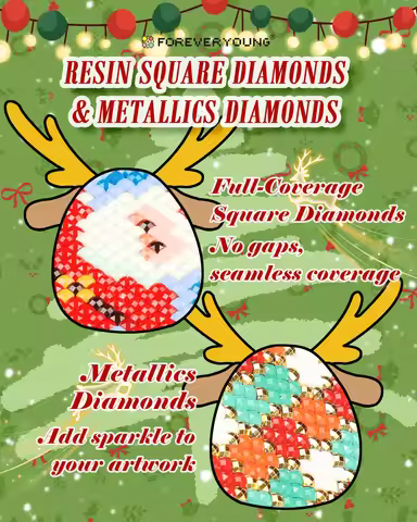 Minigem Christmas Diamond Painting Kit, 6PCS 5"x7" Resin Square + Metallics Diamonds Art Set for Adu