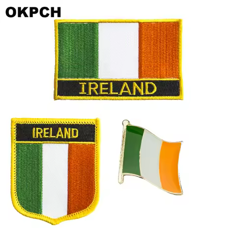 Ireland National Flag Embroidered Iron on Patches for Clothing Metal badges PT0130-3
