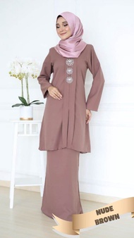 Baju Kurung Kebarung Nude Brown Ironless Saiz S-5XL Plain Loose (Plus Size) Ready Stock Baju perempuan murah cantik