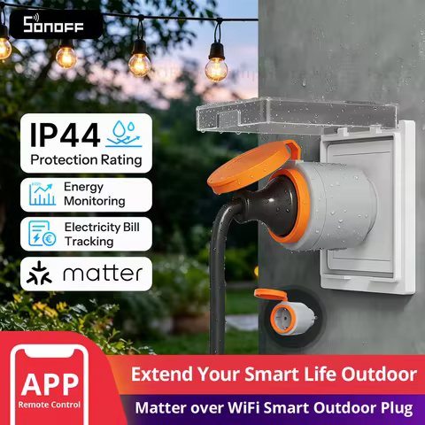 S61STPF-PM-O Matter Over WiFi Smart Outdoor Plug Type-F IP44 Protection Rating Energy Electricity Mo