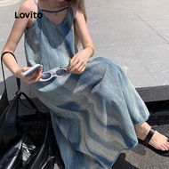 Lovito Casual Denim Dress Washed Spring/summer Blue Denim Dress for Women LNE126010 Lovito Gaun Deni