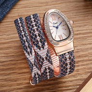 Snake-Shaped Watch Ladies Fashion Bracelet Watch Diamond-Inlaid English Unique Snake Watch