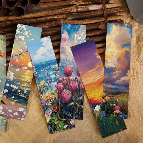 30/60pcs romantic oil painting bookmarks student office supplies reading book pages book marking DIY