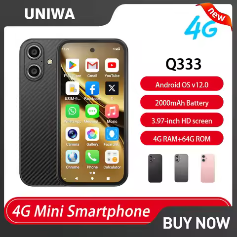 NEW UNIWA Q333 4G 3.97inch HD Mini Smartphone 4GB RAM 64GB ROM 2000mAh Mobile Phones BT5.0 Google Pl