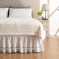 MIYE Wrap Around Ruffled Lace Bed Skirt, Elastic Dust Ruffle with Adjustable Belts, Easy to Put On, Bed Frame Cover, Machine Washable (Ruffled Lace/White, King/Queen-22 Drop)