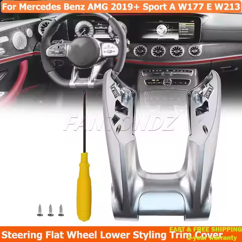 Car Steering Flat Wheel Lower Trim Cover Plastic w/LOGO For Mercedes Benz AMG 2019+ Sport A W177 B W