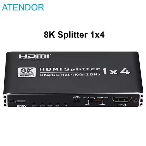 8K@60Hz HDMI-Compatible Splitter 1 in 4 Out 1x4 4K@120Hz 1080P@240Hz VRR HDCP2.3 HDR10 48Gbps EDID D