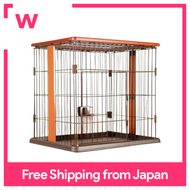 msmr dog cage wood grain woody circle interior, easy to assemble, with tray, easy to clean, with roo