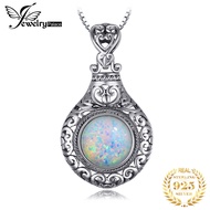 JewelryPalace Vintage 2.5ct Cabochon Created Opal 925 Sterling Silver Heart Love Statement Pendant Necklace Choker No Chain