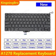 New A1278 Keyboard For Macbook Pro 13" 2009 2010 2011 2012 Replacement Keyboard US UK Spain French R