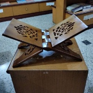 Qudsi - Rekal Al Quran Large Size 18cm Wide Carved Teak Brown - Rehal Al Quran - Placemat Quran