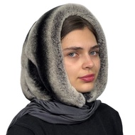 女士兔毛頭巾 Spider  真毛絨帽 毛絨圍巾 兔毛連帽