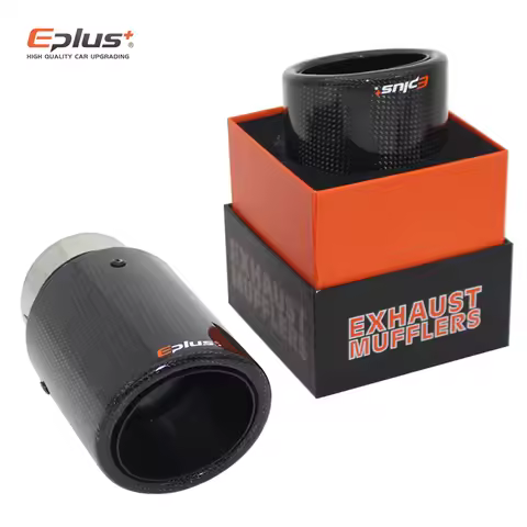 EPLUS Car Glossy Carbon Fiber Muffler Tip Exhaust System Pipe Mufflers Nozzle Universal Crimping Sta