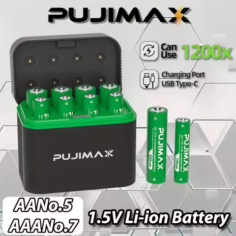 PUJIMAX AA+AAA 1.5V Rechargeable Lithium Battery 8-Slot Charging Compartment 4255mWh& 1100mWh Fast C