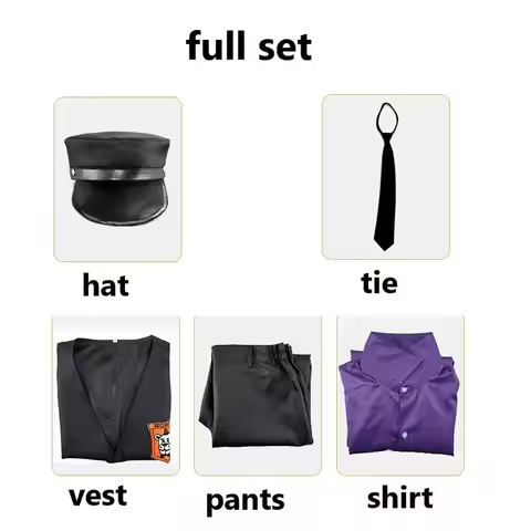 A;3\v,7'd/Guy William Afton Cosplay Costume Fnaf Five Nights Movie Hat Purple Shirt Vest Pants Hallo