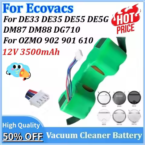 Newly Upgraded 12V 3500mAh Vacuum Cleaner Battery for Ecovacs Deebot DE33 DE35 DE55 DE5G DM87 DM88 D