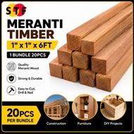 【20PCS】Kayu Meranti Ketam 1” x 1” x 6FT Meranti Wood Timber Kayu Perabot Furniture DIY