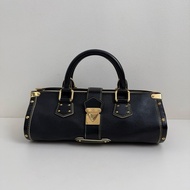 Louis Vuitton/路易威登 哈蘇路 黑色牛皮鉚釘 手提包 金扣