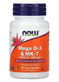 NOW Foods, Mega D-3 & MK-7, 180 mcg (5,000 IU), 60 Veg Capsules