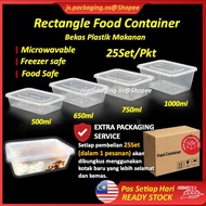 BEKAS PLASTIK MAKANAN 500ml/650ml/750ml/1000ml Rectangular Disposable Plastic Food Container (25Set)